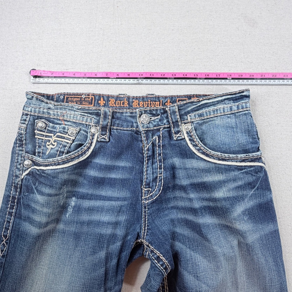 Rock Revival Julian Relaxed Straight Jeans Mens Size 35 Embroidered - Picture 5 of 7